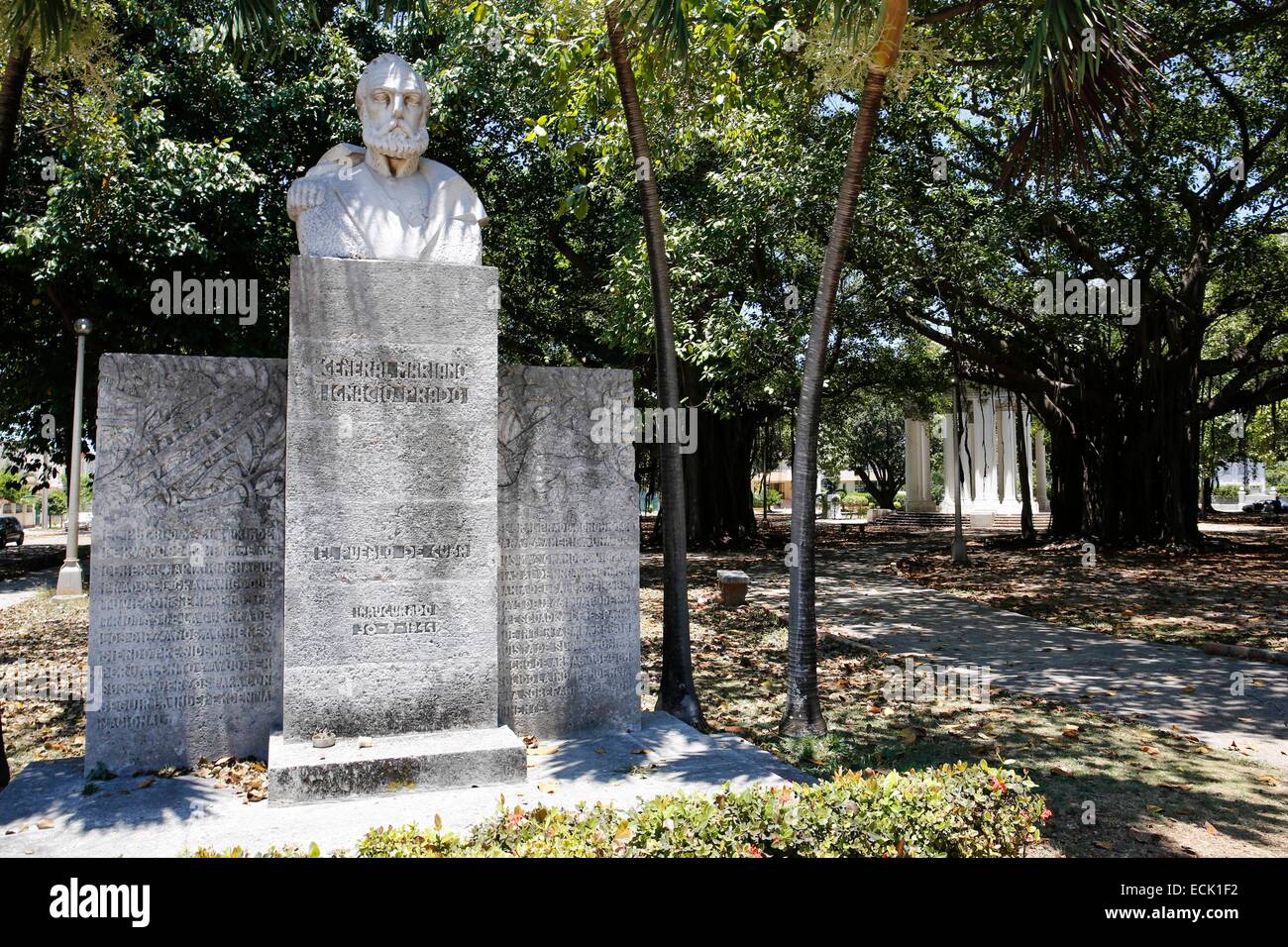 Cuba, La Havana, bust of General Mariano Ignacio Prado Stock Photo