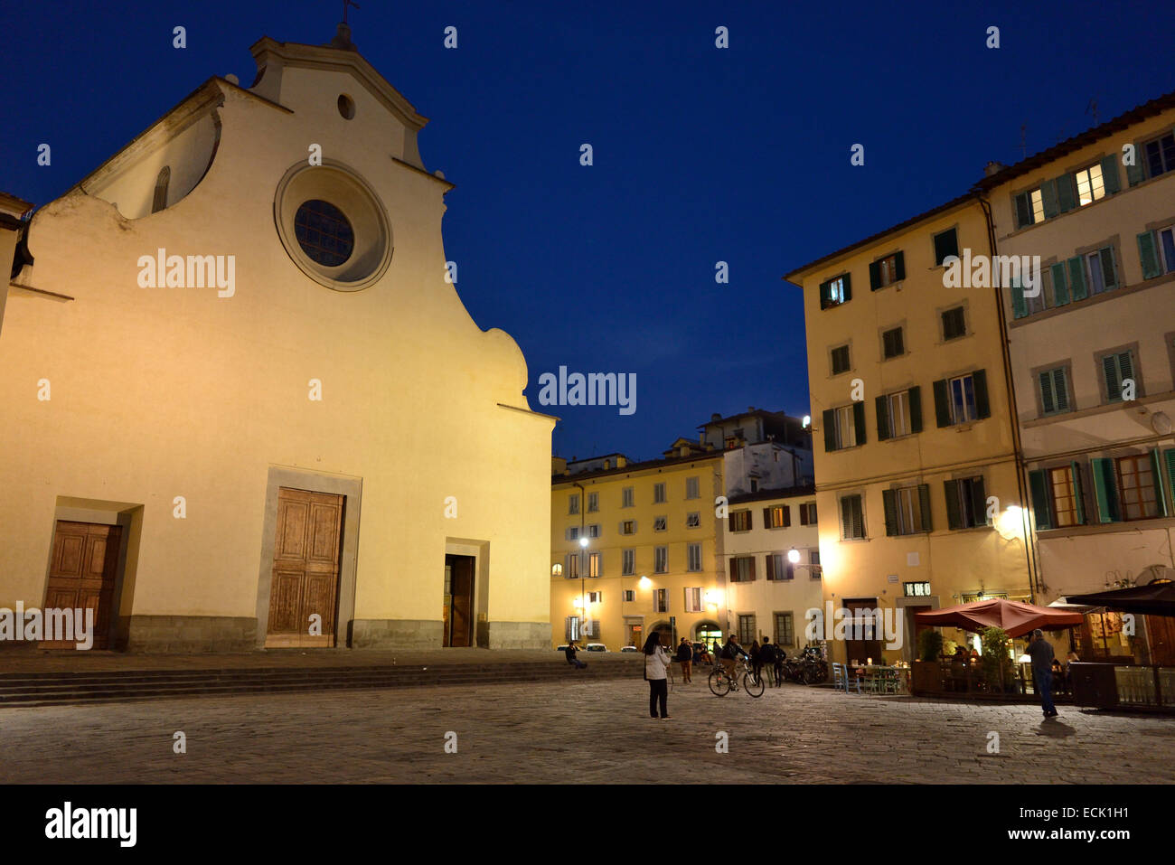 Florence. Italy. Basilica Santo Spirito, Piazza Santo Spirito, Oltrarno quarter. Stock Photo