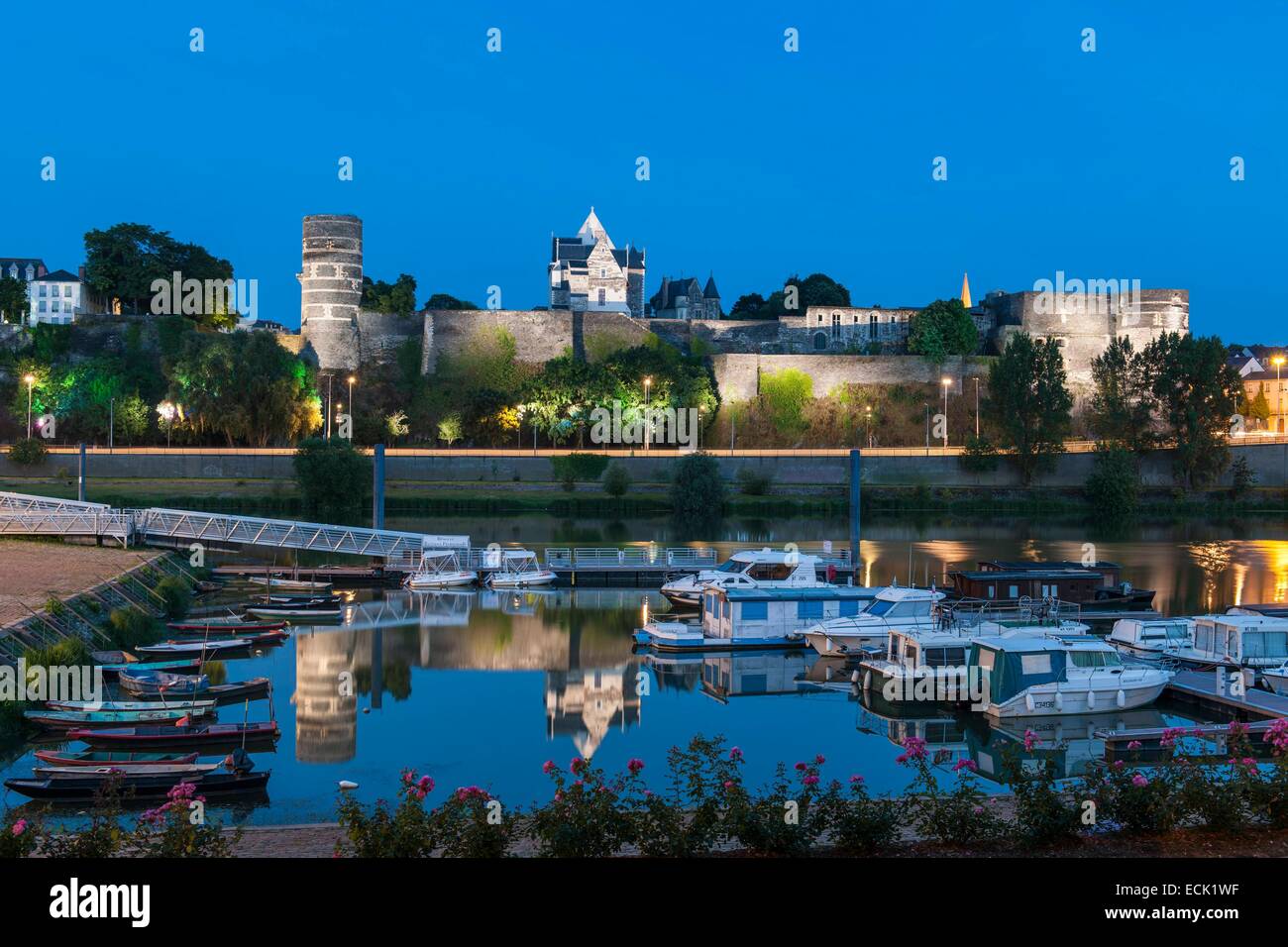 France, Maine et Loire, Angers, the river port and the castle of the Dukes of Anjou Stock Photo