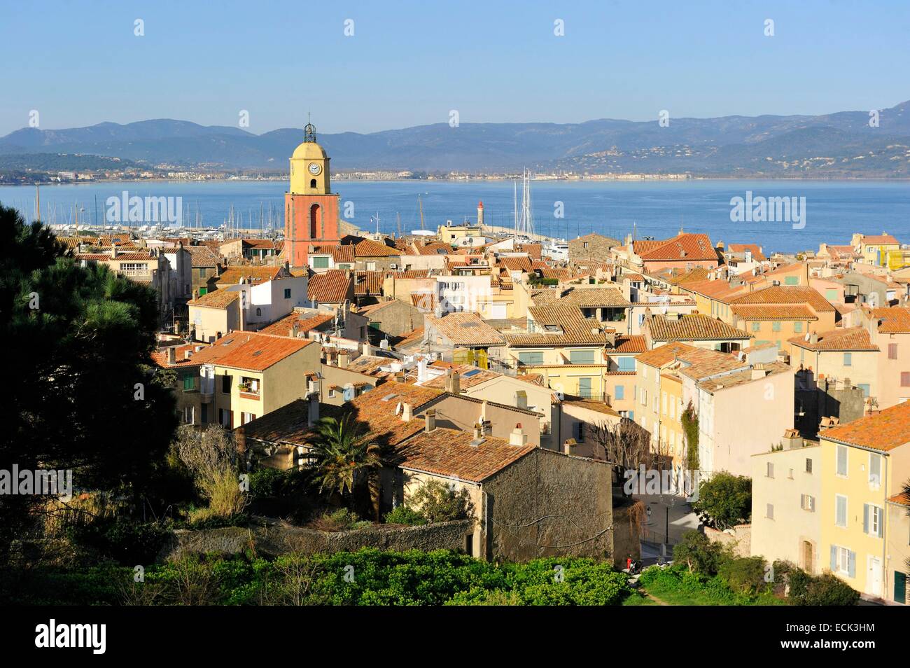 France, Var, Saint Tropez, the parish church and the gulf of St Tropez ...