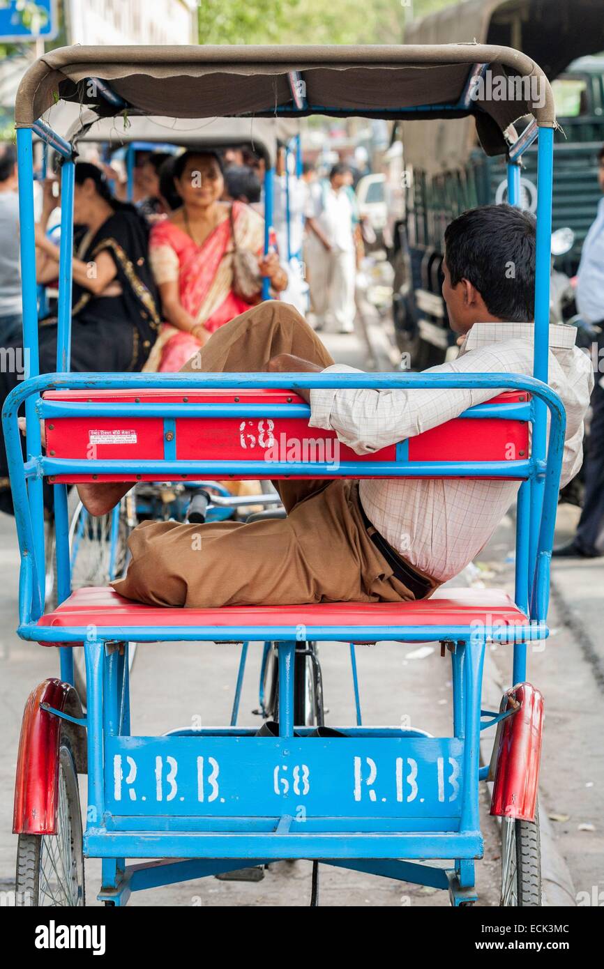India, New Delhi, Connaught Place, rickshaw Stock Photo