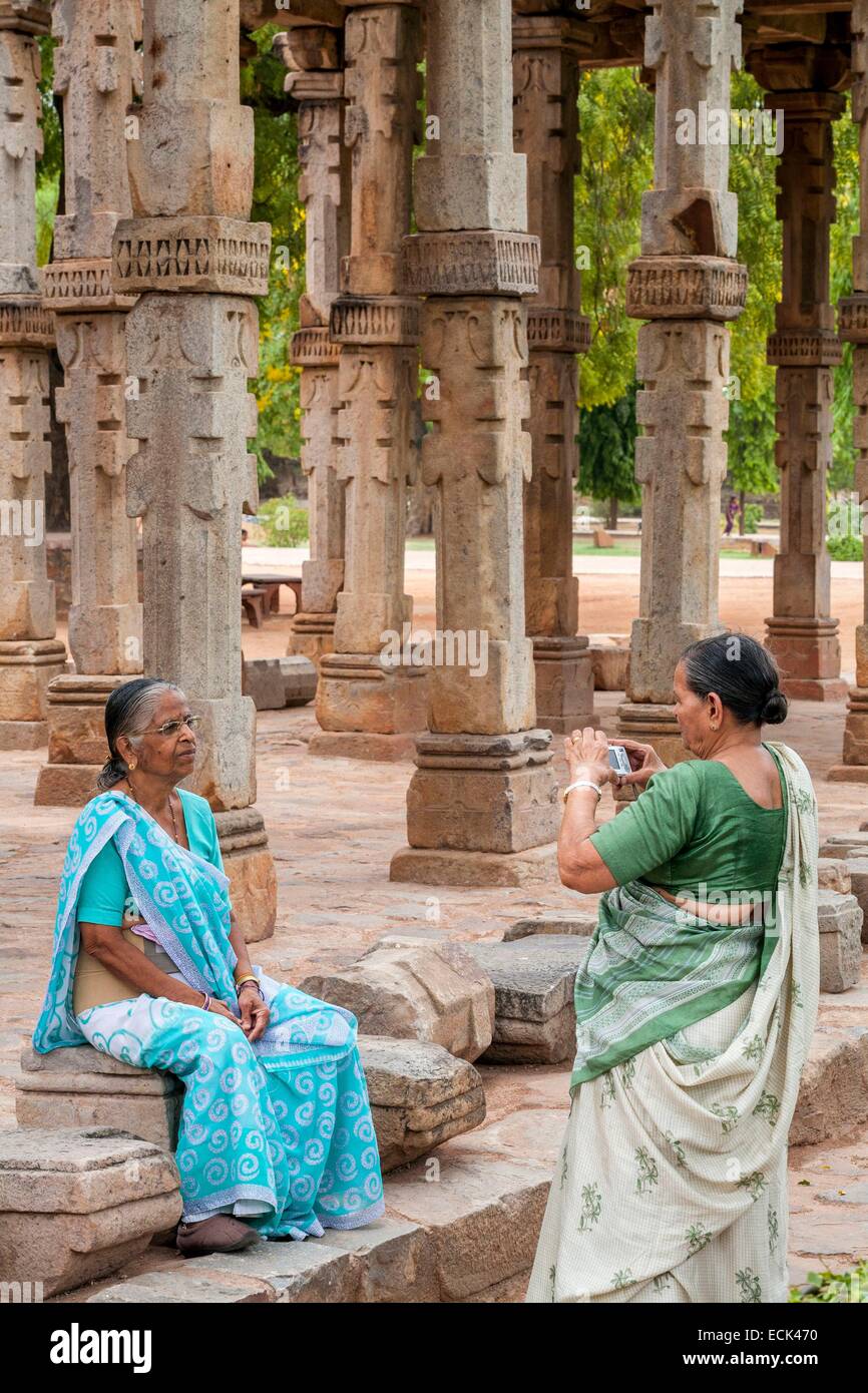India, New Delhi, Qutab Minar complex listed as World Heritage by UNESCO by UNESCO, photo shoot in the middle column of the 13th century Stock Photo