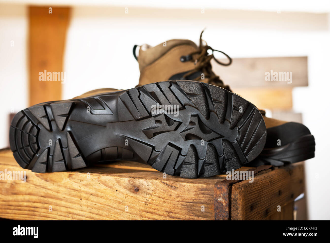 detail of walking boots with grip sole Stock Photo Alamy
