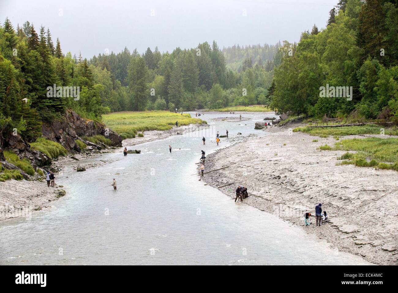 United States, Alaska, Anchorage, salmon's fishermen in the Bird Creek Stock Photo