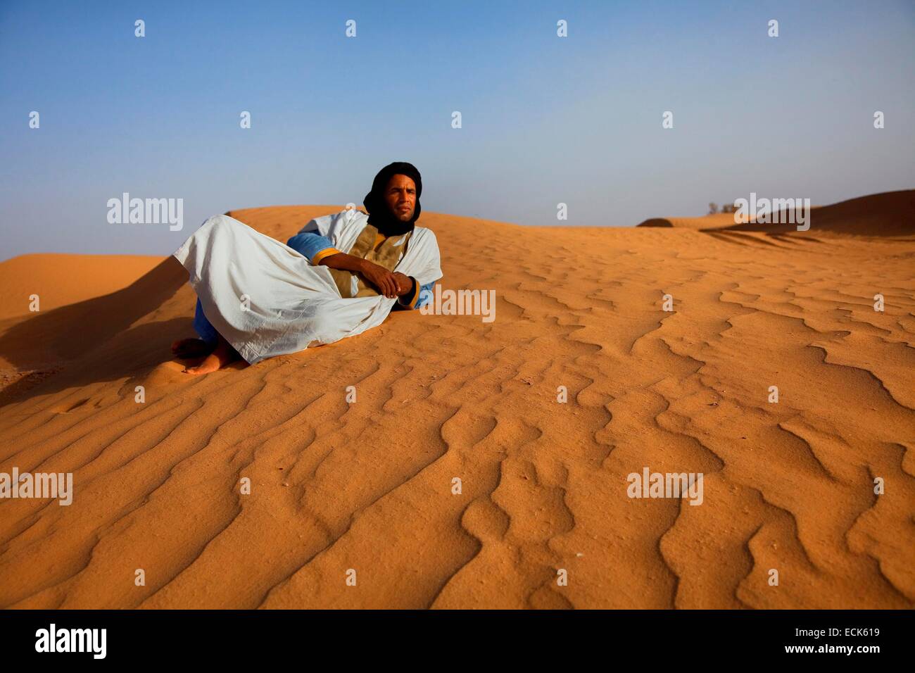 Morocco, Great South, Chigaga Dunes, tuareg man Stock Photo