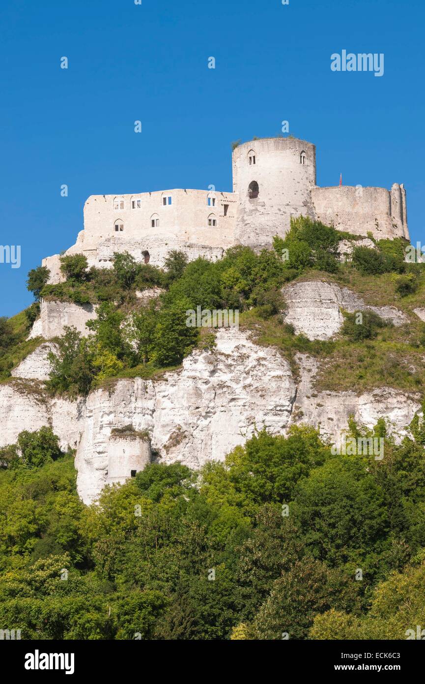 France, Eure, Les Andelys, the ruins of Chateau Gaillard, medieval fortress overlooking the Seine river Stock Photo