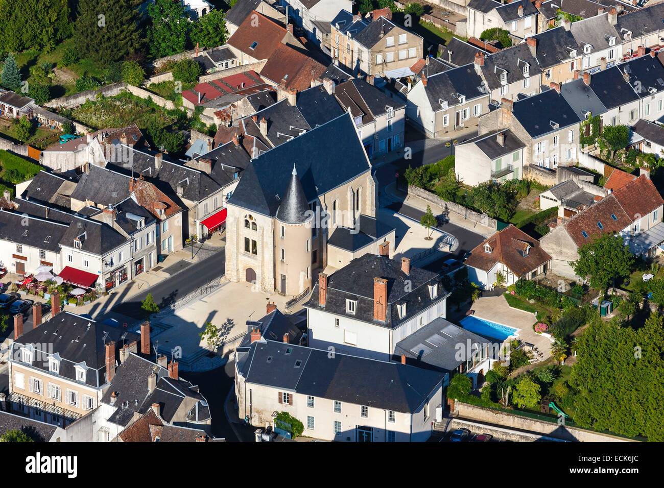 France, Indre, Argenton sur Creuse, Saint Etienne church (aerial view) Stock Photo