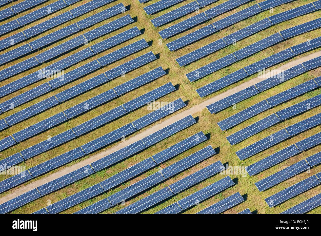France, Indre, Chaillac, solar power plant (aerial view) Stock Photo