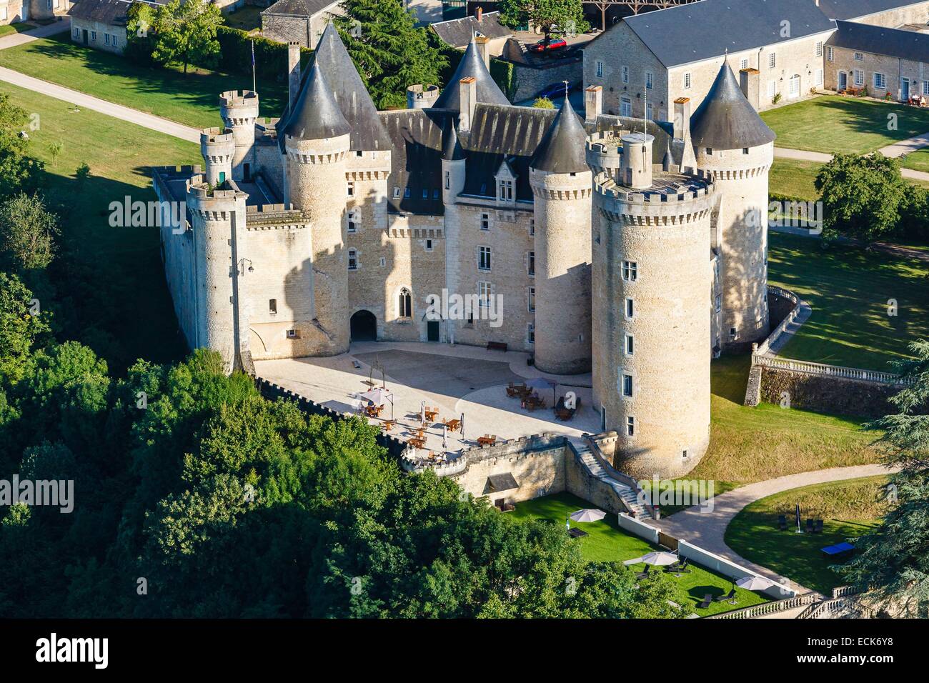 France, Indre, Le Pont Chretien Chabenet, Chabenet castle (aerial view) Stock Photo