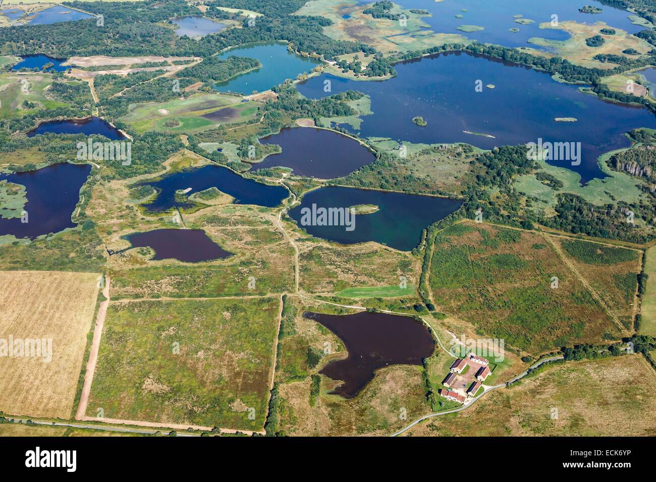 France, Indre, Migne, ponds in La Brenne regional park (aerial view) Stock Photo