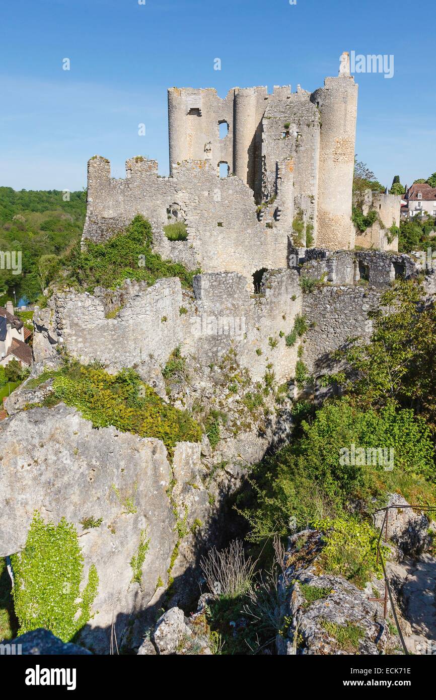 France, Vienne, Angles sur l'Anglin, labelled Les Plus Beaux Villages de France (The MoSaint Beautiful Villages of France), the castle Stock Photo