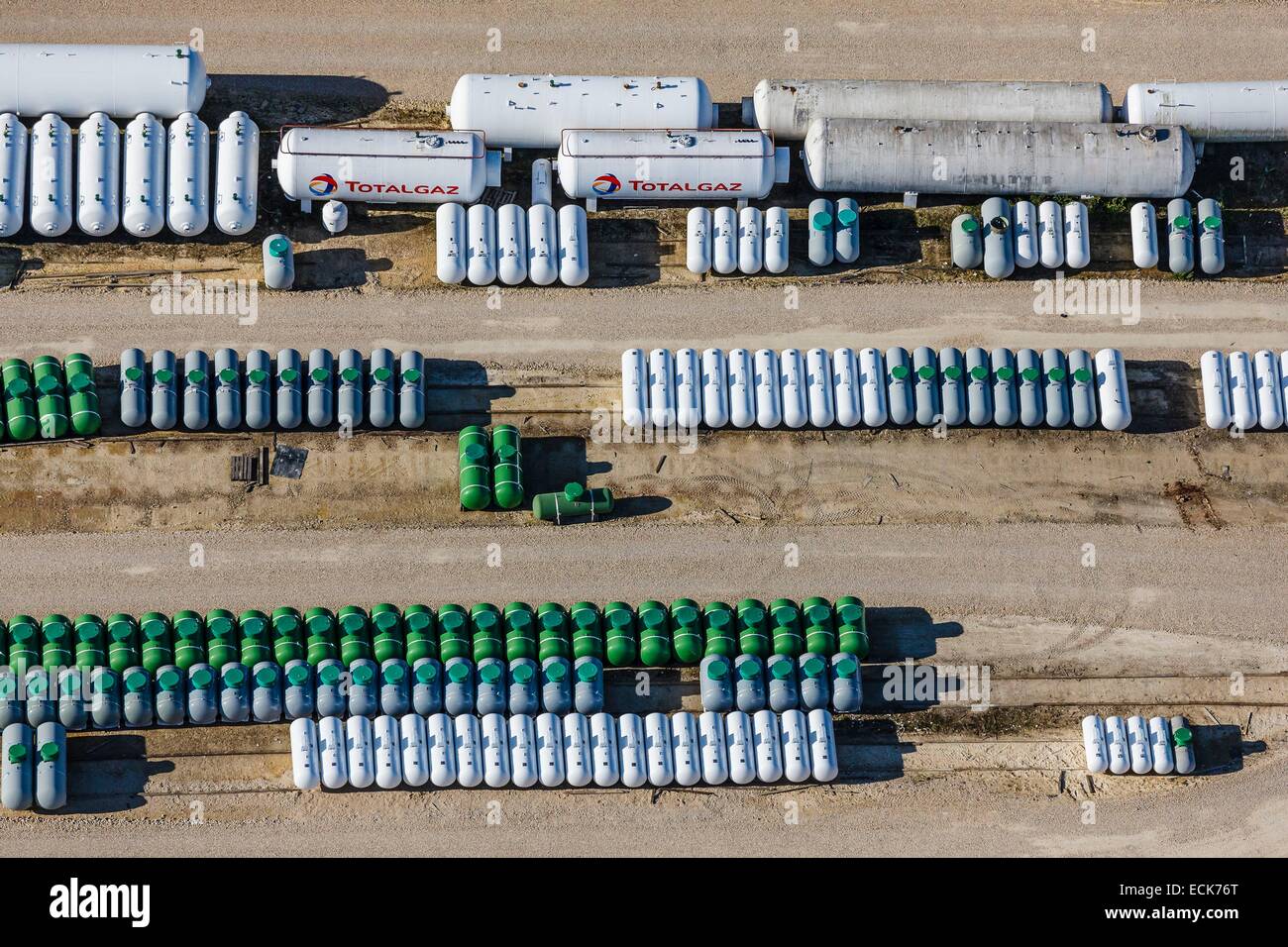 France, Vienne, Civray, gaz tanks (aerial view) Stock Photo