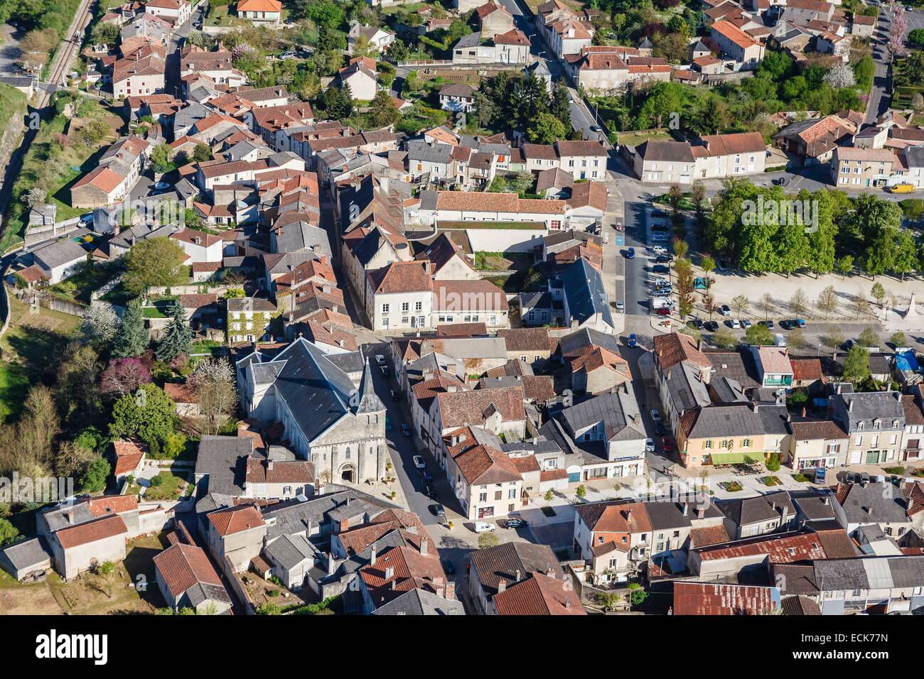 France, Vienne, Lussac Les Chateaux, the village (aerial view) Stock Photo