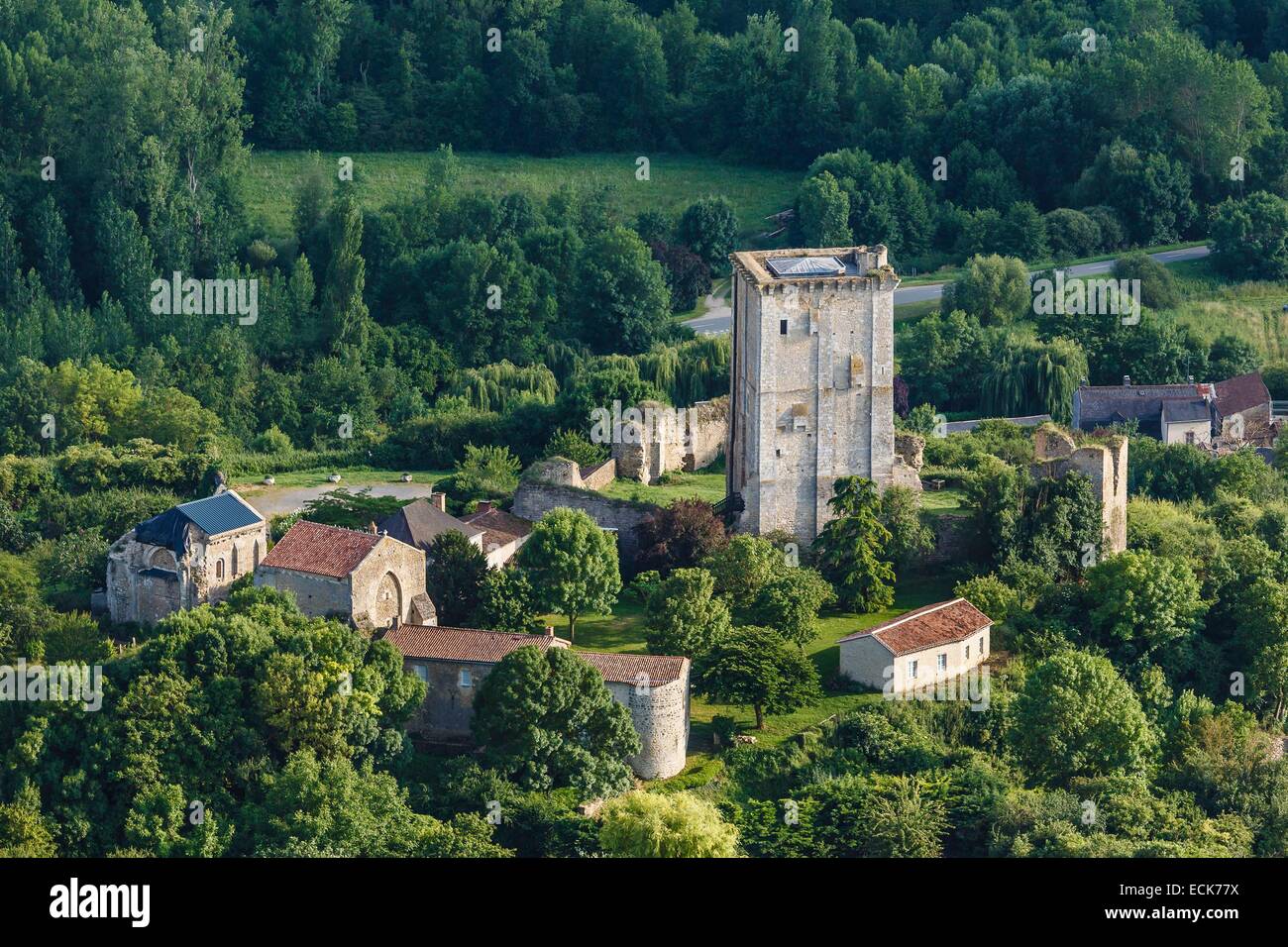 France, Vienne, Moncontour, the donjon (aerial view) Stock Photo