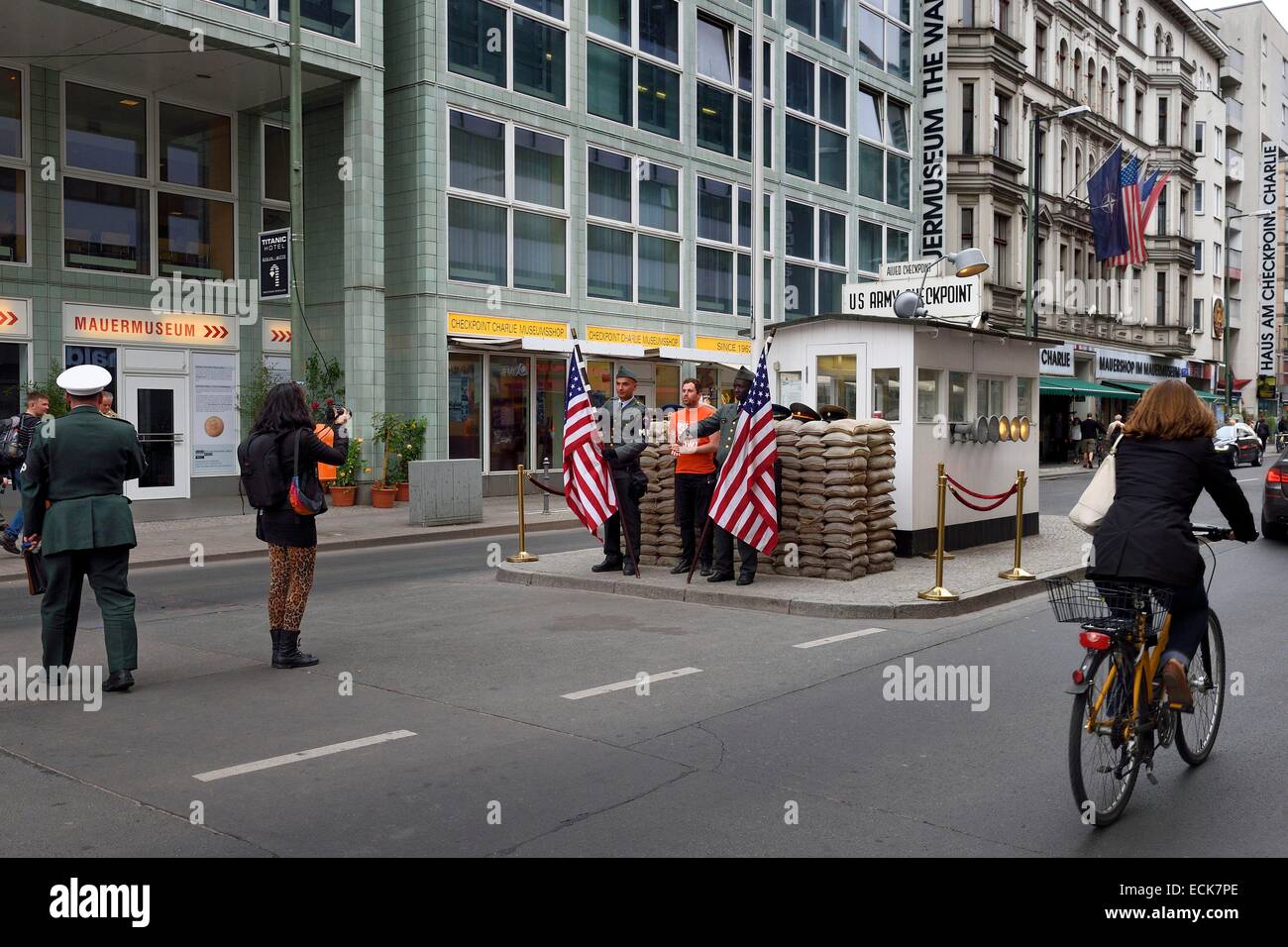 Germany, Berlin, Kreutzberger district, Checkpoint Charlie, a former crossing point between east and west at the time of the wall Stock Photo