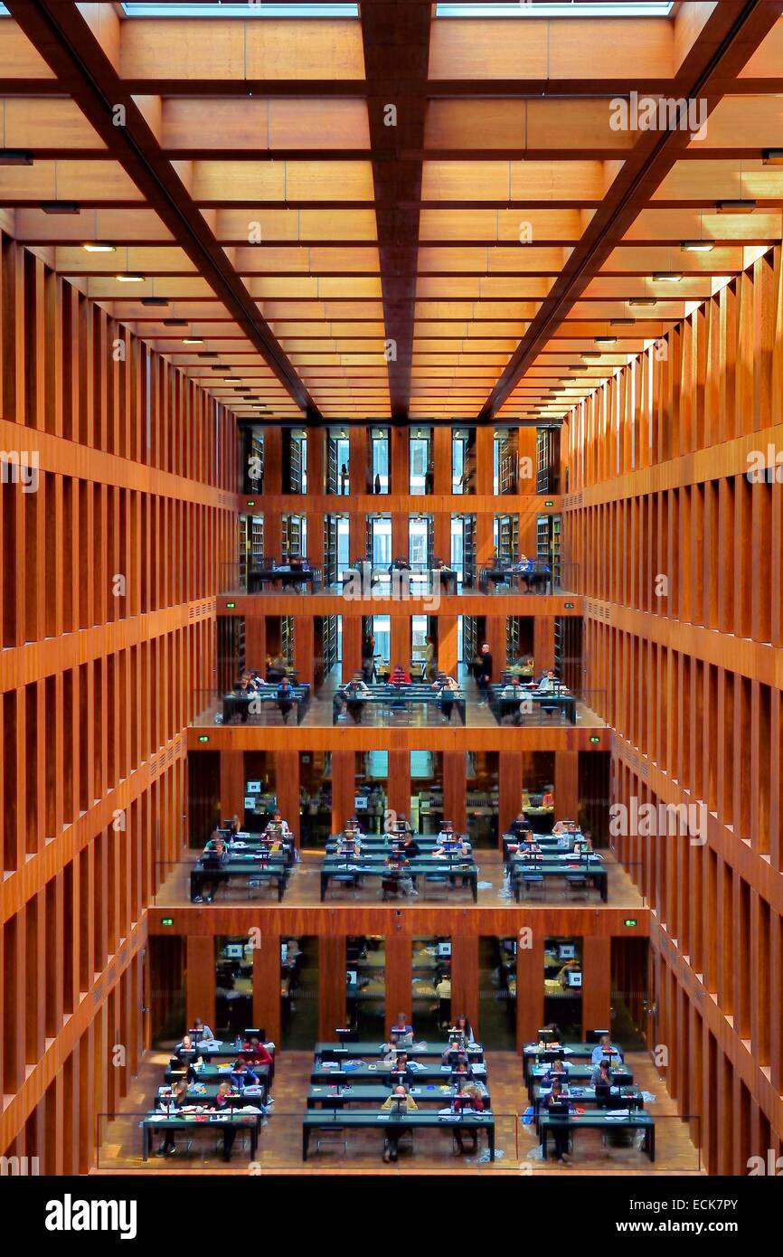 Germany, Berlin, Jacob und Wilhelm Grimm Zentrum, the Humboldt University library, built by Swiss architect Max Dudler and inaugurated in 2009 Stock Photo