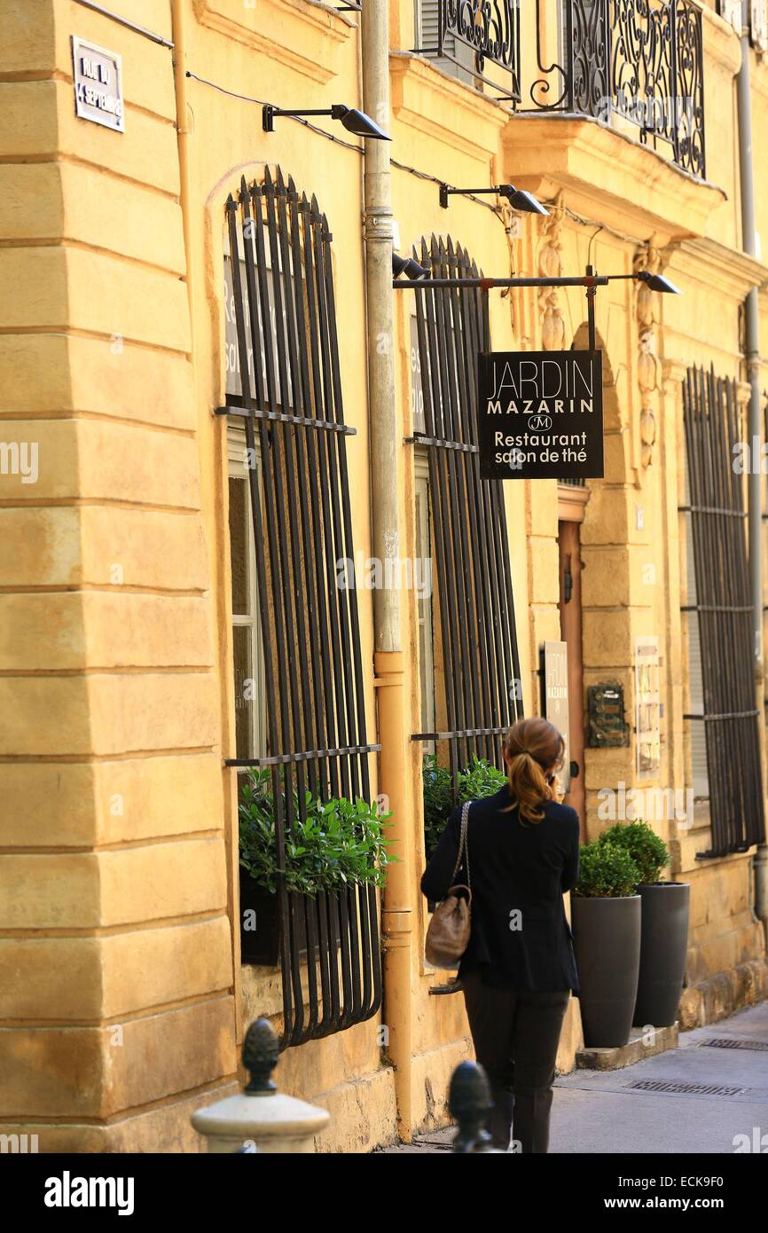 France, Bouches du Rhone, Aix en Provence, Mazarin district, place of four  Dolphins, September 4th Street, Jardin Mazarin restaurant and tearoom Stock  Photo - Alamy