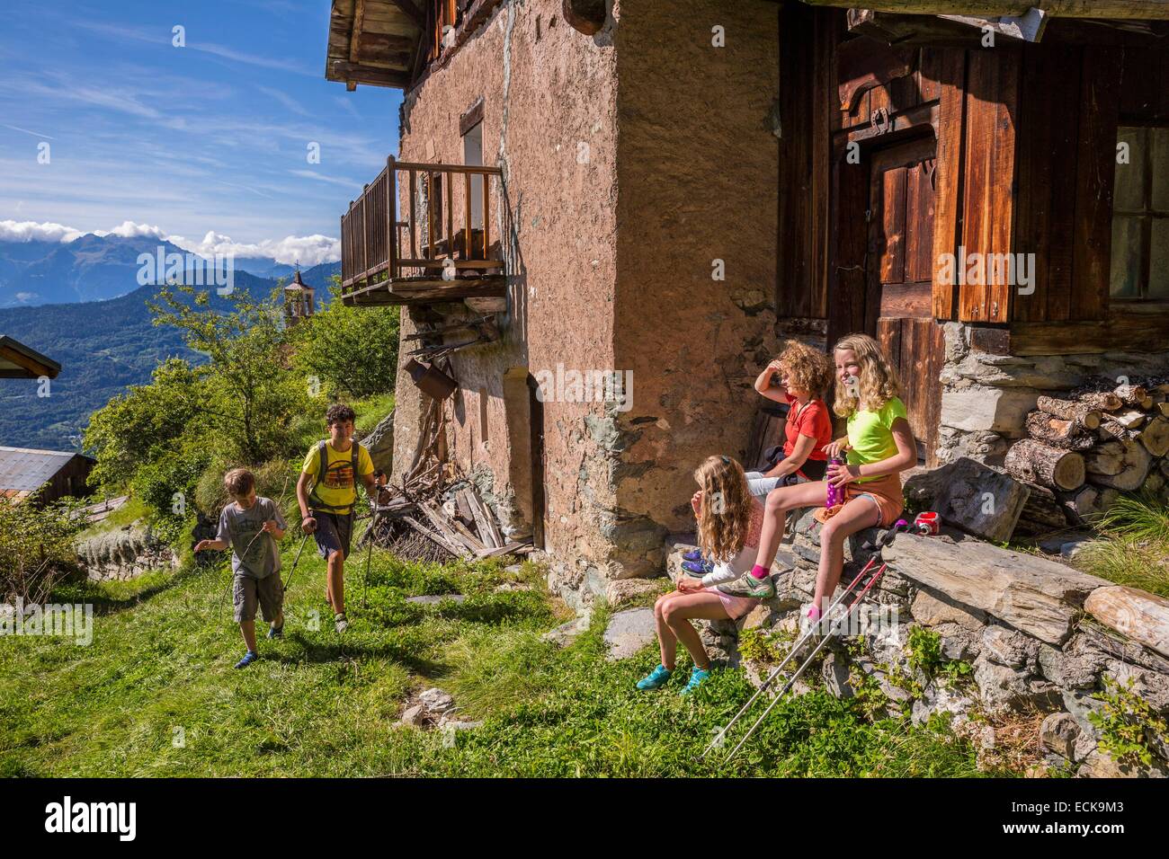 France, Savoie, Notre-Dame-du-PrΘ, traditional house of the hamlet of Hauteville, Tarentaise valley Stock Photo