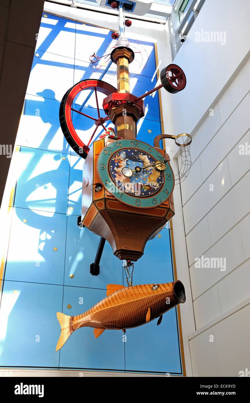 Wishing fish clock inside the Regent Arcade shopping centre, Cheltenham
