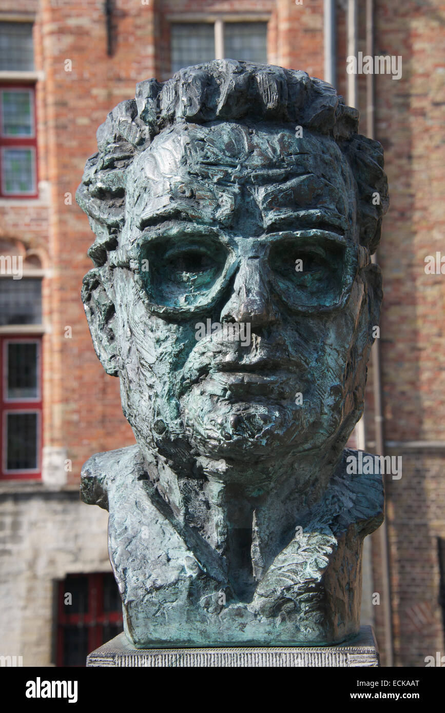 Bronze sculpture of Frank Van Acker former mayor Bruges Belgium Stock Photo