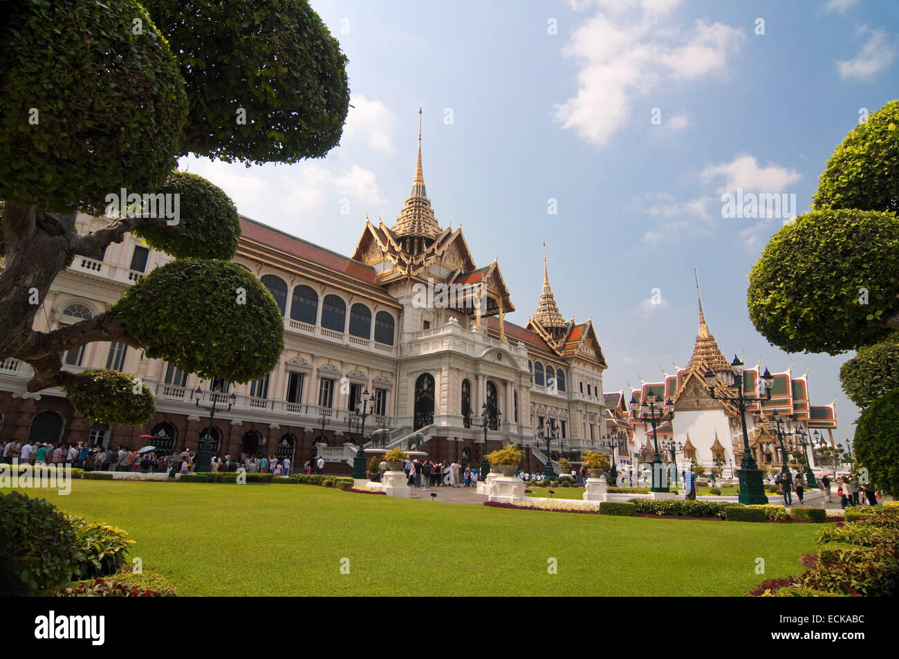 Horizontal view of Chakri Mahaprasat Hall in the Grand Palace in Bangkok. Stock Photo