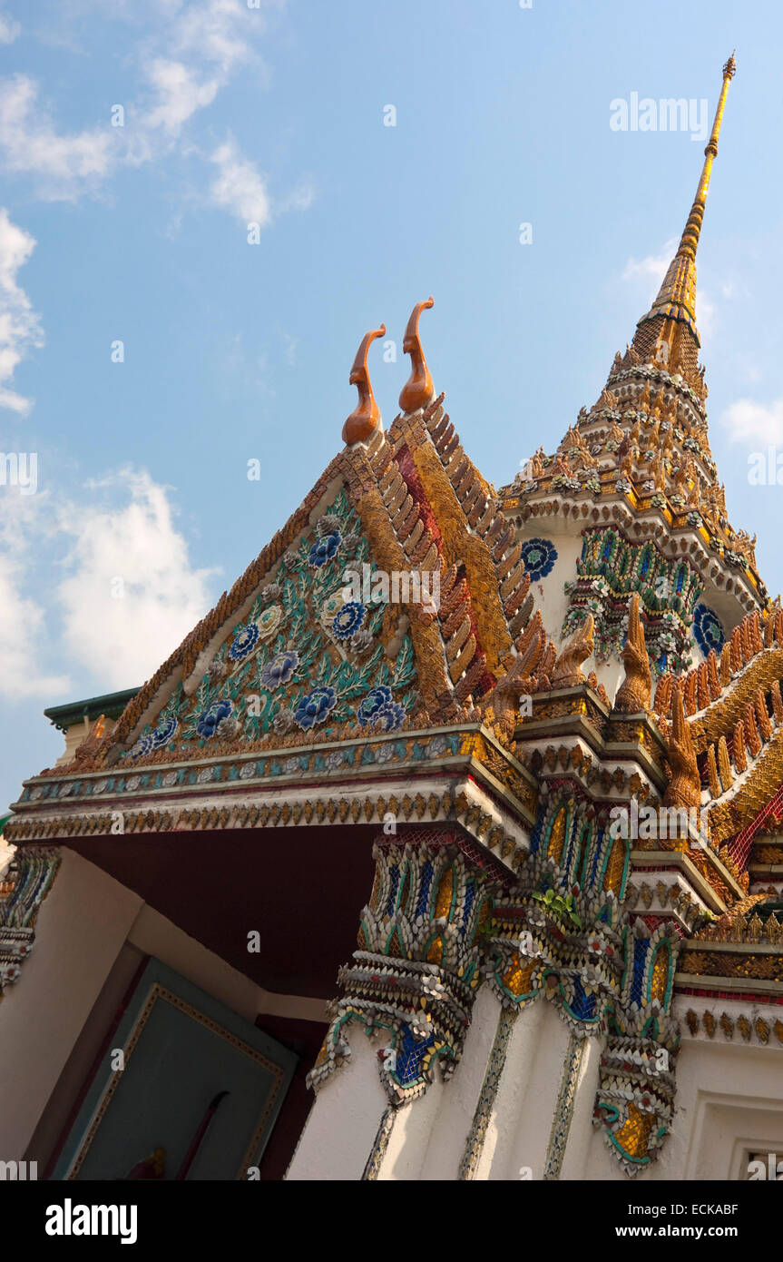 Vertical close up of an incredible detailed roof (Pyatthat or pyathat) at the Grand Palace in Bangkok. Stock Photo
