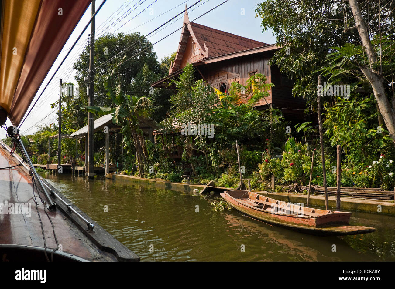 Horizontal riverscape along the canals in Bangkok. Stock Photo