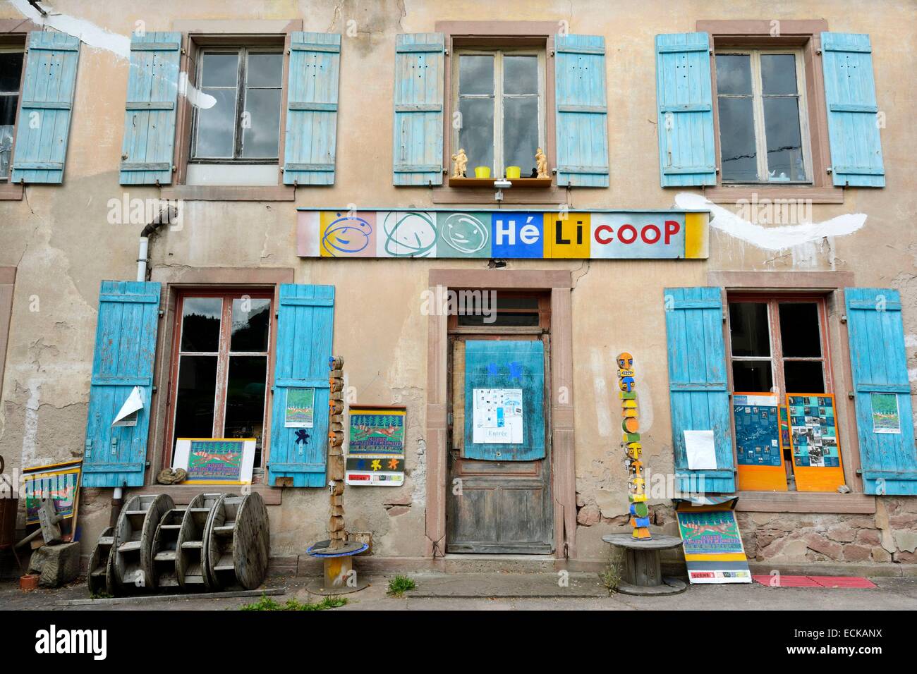 France, Vosges, Le Saulcy, Quieux hamlet, Helicoop, artist collective workshop Stock Photo