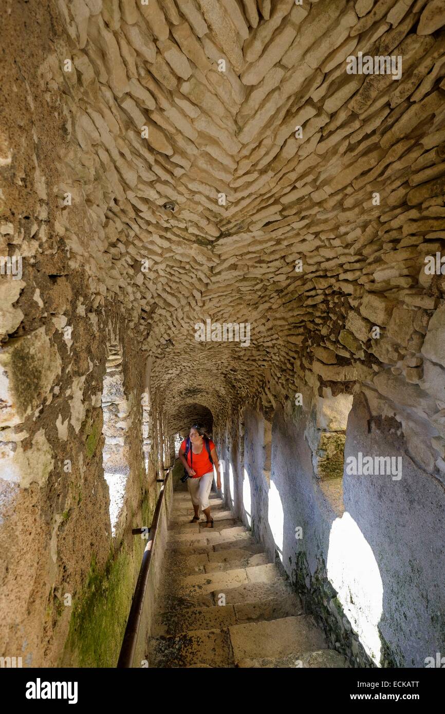 France, Corse-du-Sud, Bonifacio, Upper Town, wall walk of the citadel Stock Photo