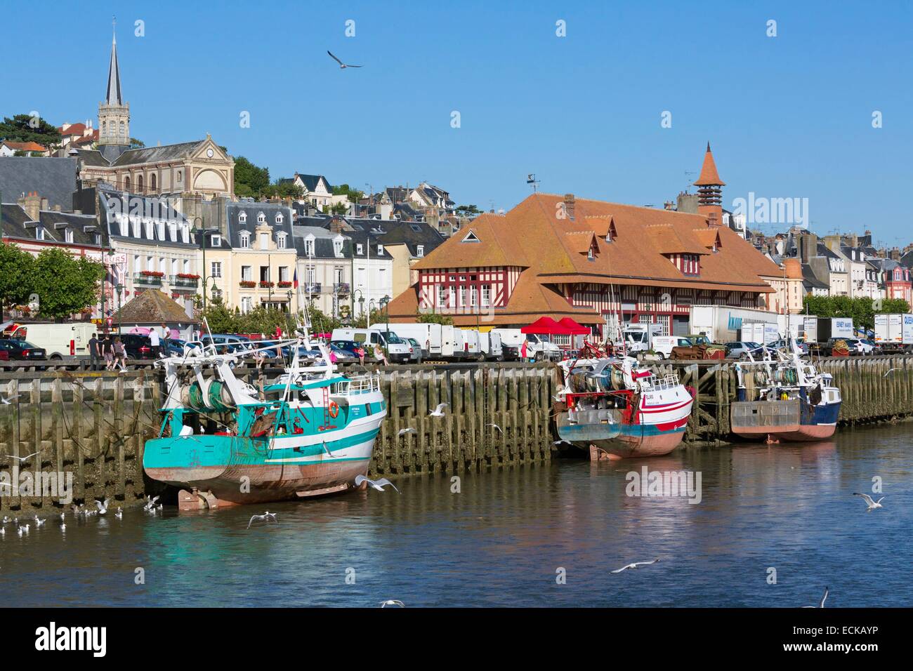 France, Calvados, Trouville sur Mer, the harbor and the fish market Stock Photo