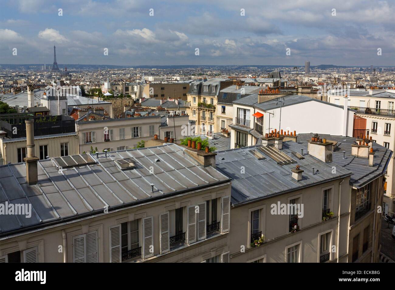 France, Paris, the city view from the heights of Montmartre, the Eiffel Tower in the background Stock Photo