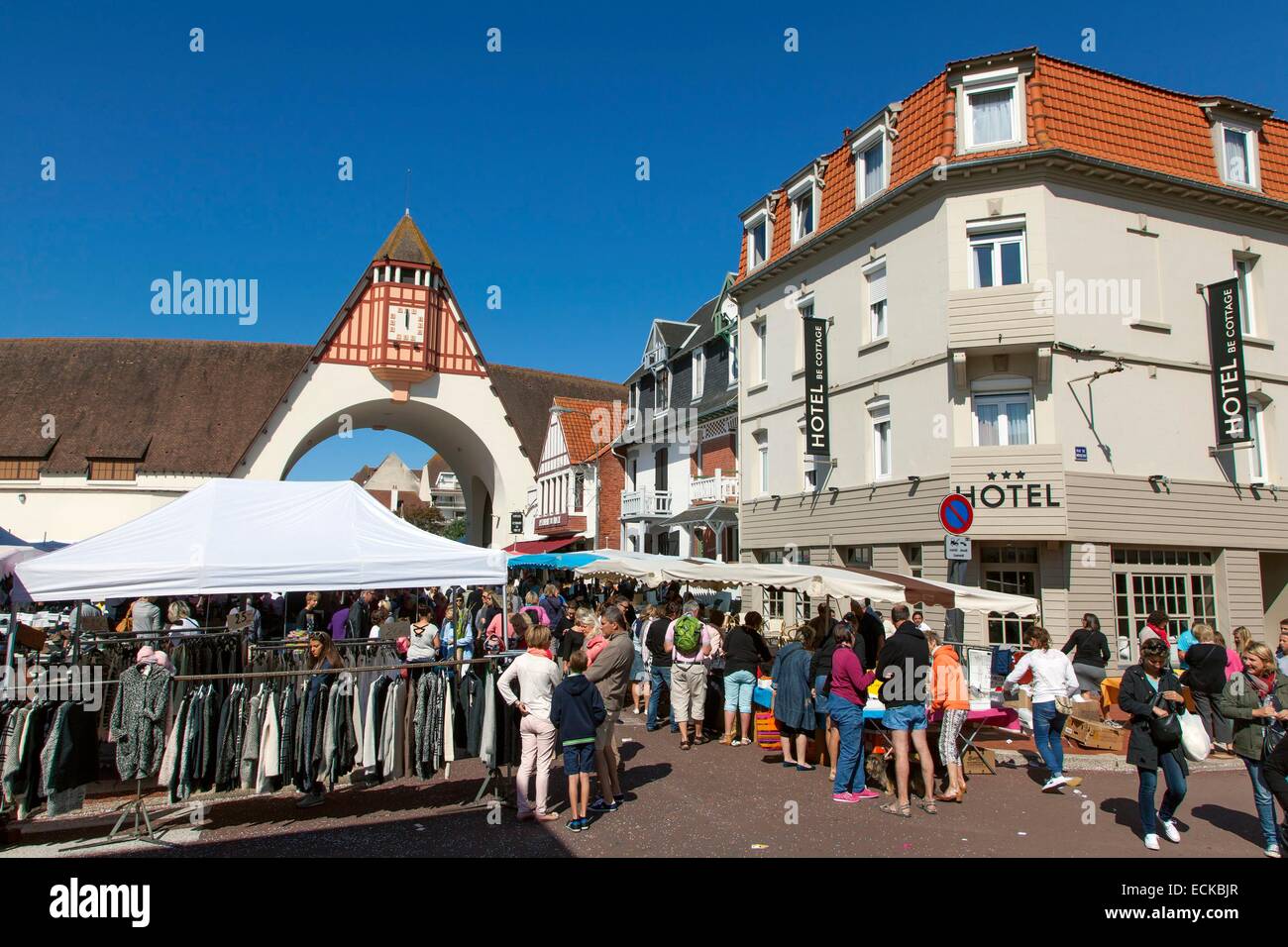 France, Pas de Calais, Cote d'Opale, Le Touquet, outdoor market Stock
