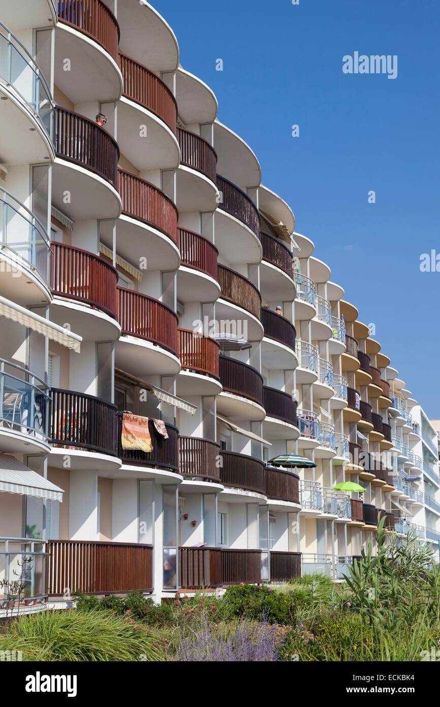 France, Vendee, Saint Jean de Monts, buildings with balconies on the  waterfront Stock Photo - Alamy