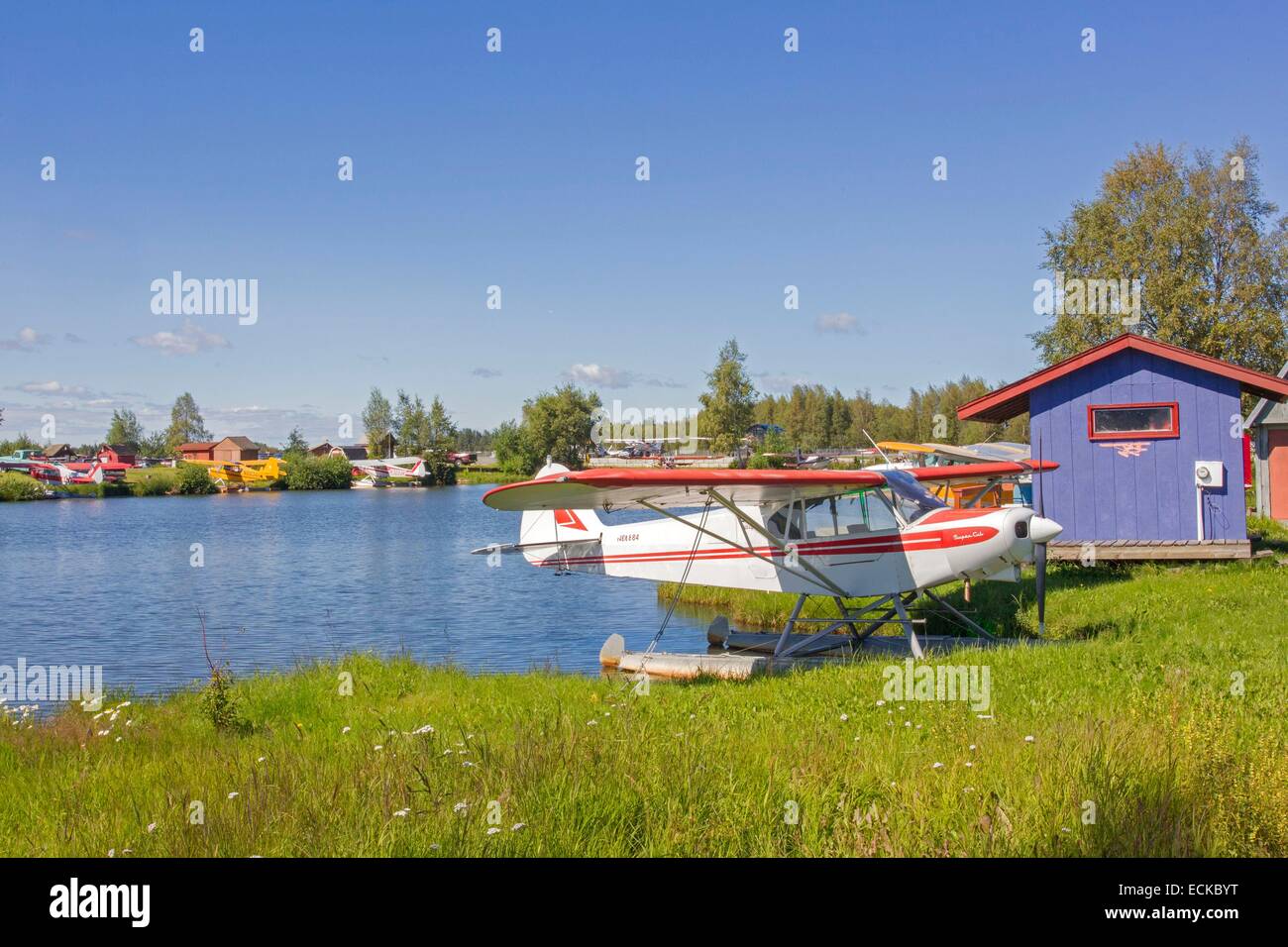 United States, Alaska, Anchorage, lake Hood, seaplane base Stock Photo