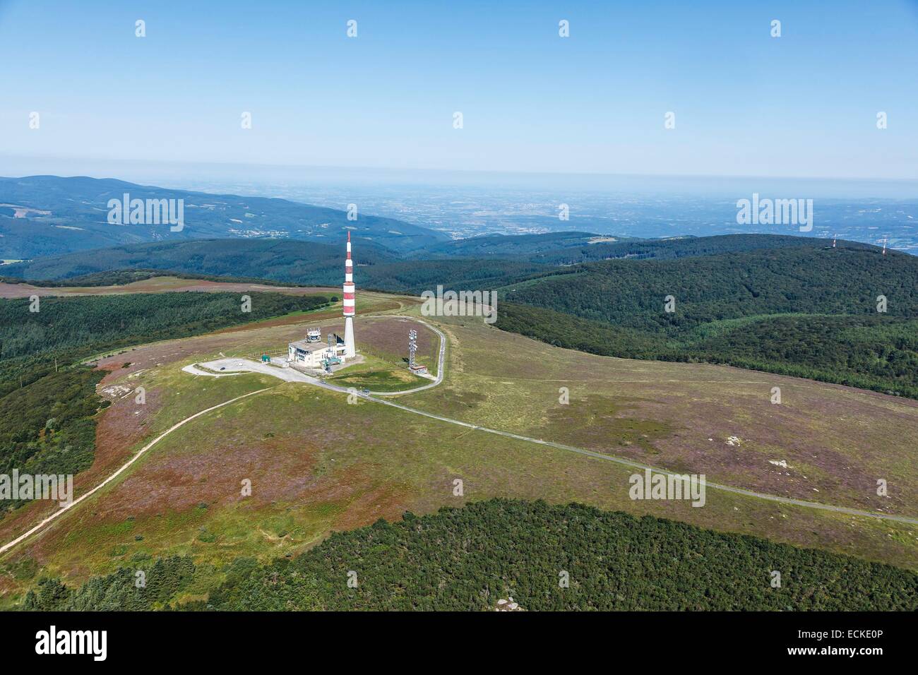 France Aude, Pradelles Cabardes, Montagne Noire, Pic de Nore, tΘlΘvision antenna (aerial view) Stock Photo