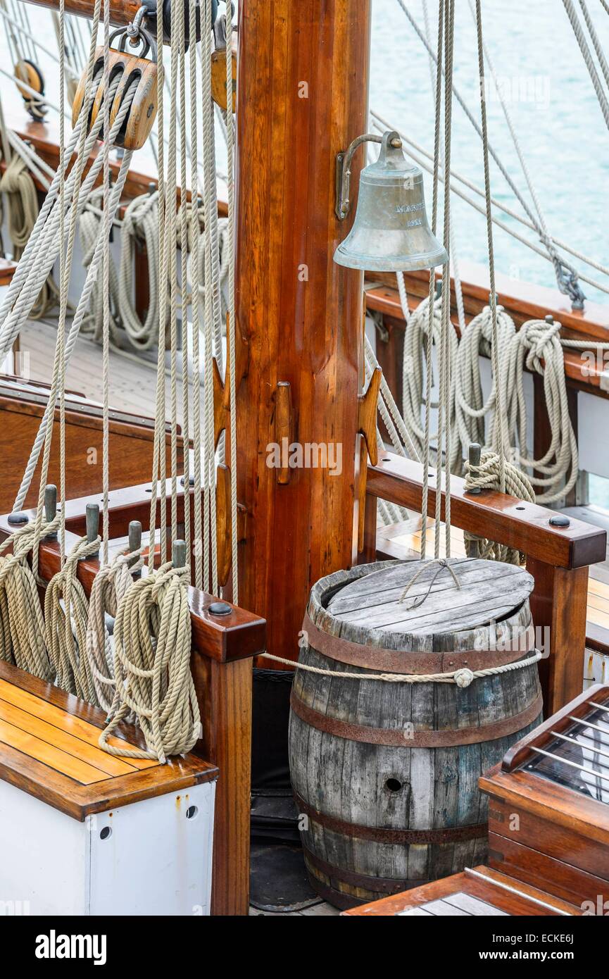 France, Manche, Cotentin, Granville, Le Marite, three masted schooner built in 1921 in Fecamp, was the last French seaworthy Terre Neuvier and the largest wooden sailing ship of the French heritage Stock Photo
