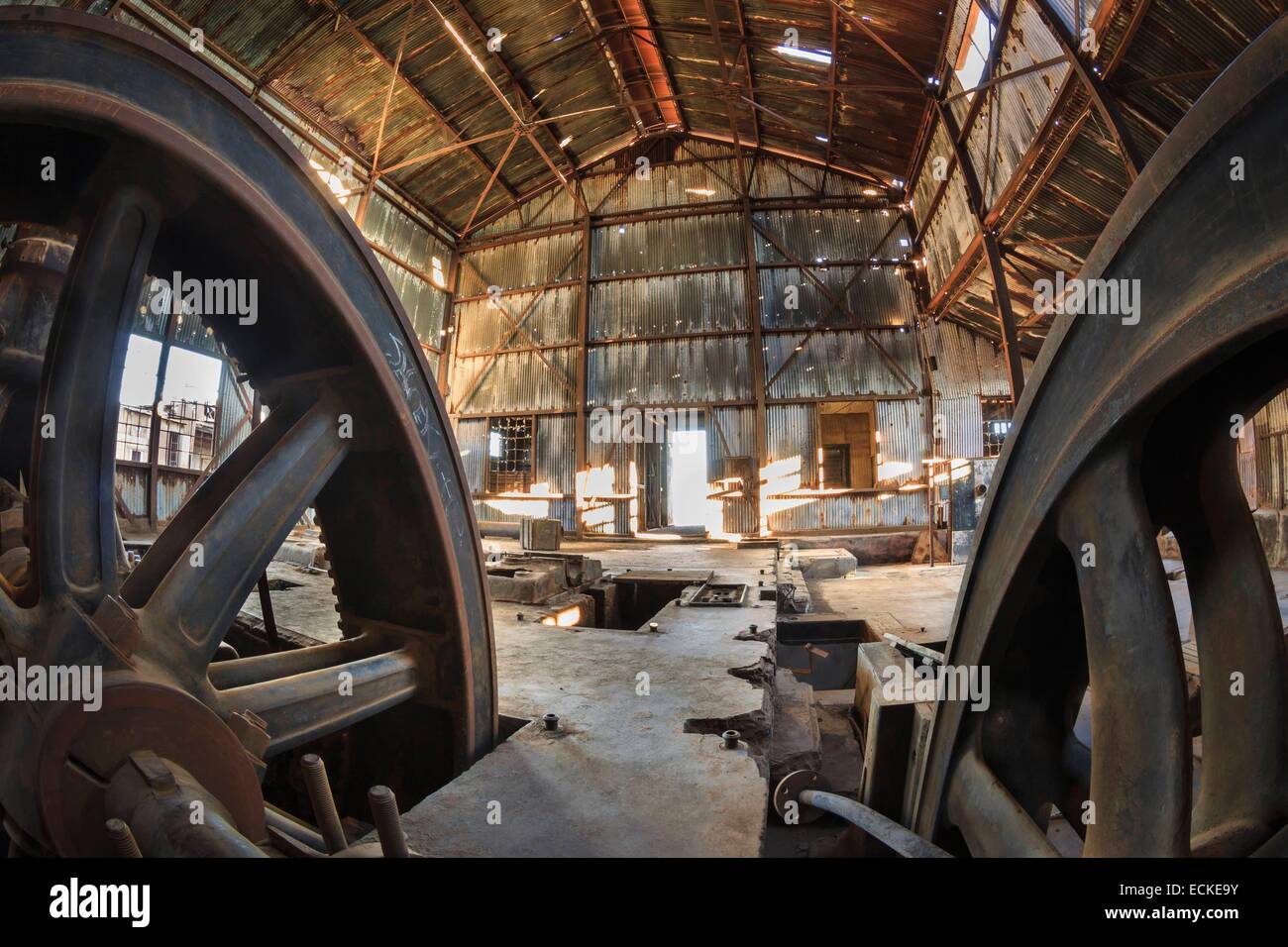 Chile, El Norte Grande, Tarapaca Region, Iquique, Humberstone and Santa Laura Saltpeter Works, listed as World Heritage by UNESCO, Engine House Stock Photo