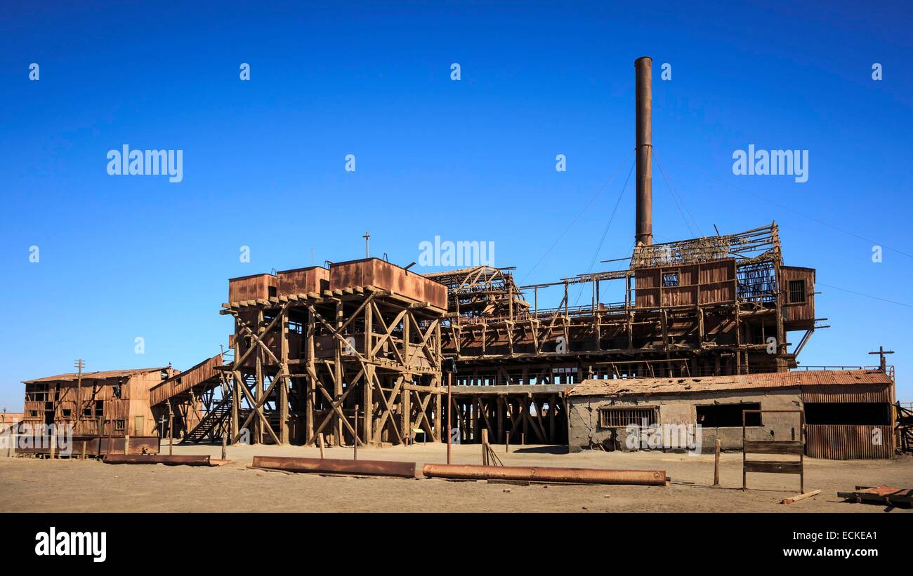 Chile, El Norte Grande, Tarapaca Region, Iquique, Humberstone and Santa Laura Saltpeter Works, listed as World Heritage by UNESCO, Leaching Plant Stock Photo