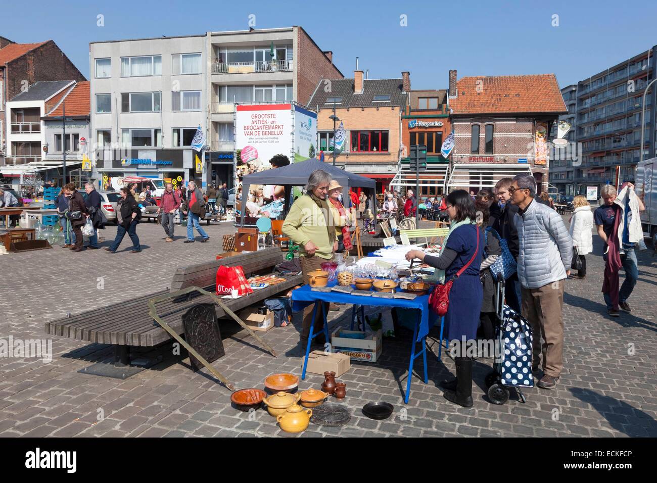 Belgium, Flanders, Limbourg Province, historic city of Tongeren (Tongres), antique flea market Stock Photo
