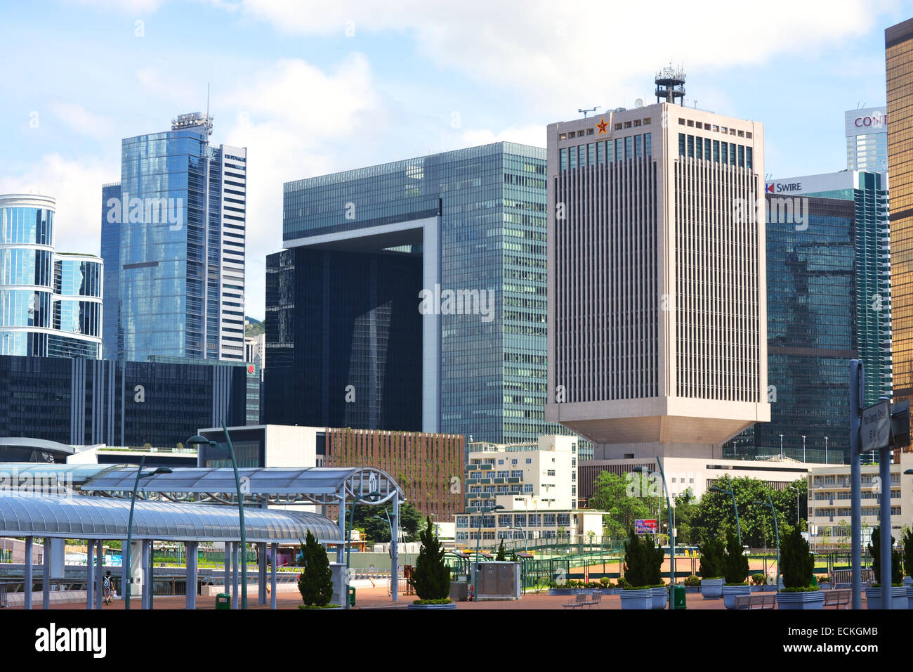 City scape and business headquarters downtown Hong Kong. Stock Photo
