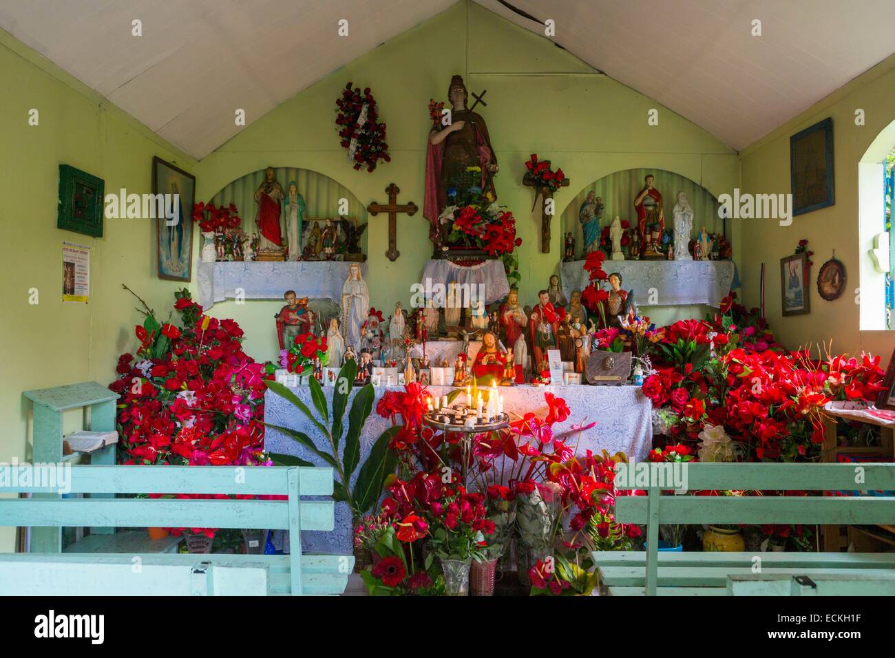 France, Reunion Island, Saint Philippe, Chapel Saint Expedit, customs and religious traditions view inside a chapel Stock Photo