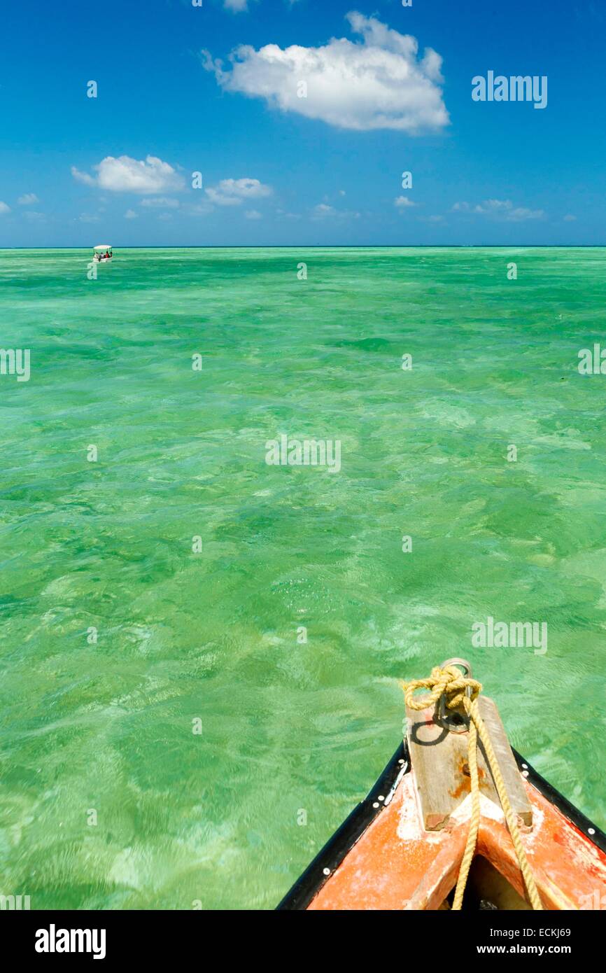 Mauritius, Rodrigues Island, Pointe Mangue, vertical view of the turquoise lagoon from a boat Stock Photo