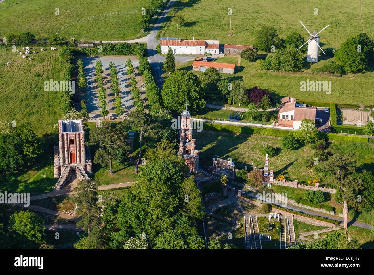 France, Vendee, La Rabateliere, windmill and Notre Dame de la Salette