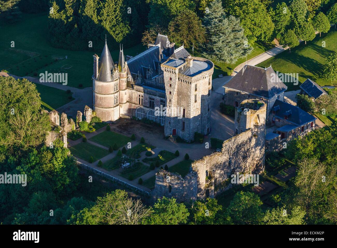 France, Vendee, La Flocelliere, the castle (aerial view) Stock Photo