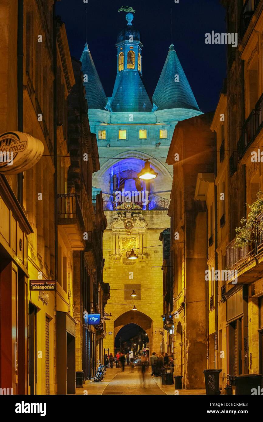 France, Gironde, Bordeaux, Saint James street, night view of an enlightened historical tour Stock Photo