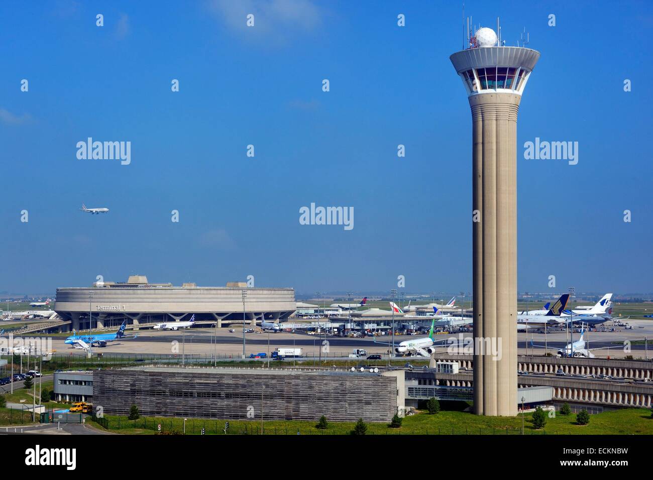 France, Val d'Oise, Roissy en France, Roissy Charles de Gaulle airport, the terminal 1 and the France, Val d'Oise, Roissy en France, Roissy Charles de Gaulle airport, the terminal 1 and the