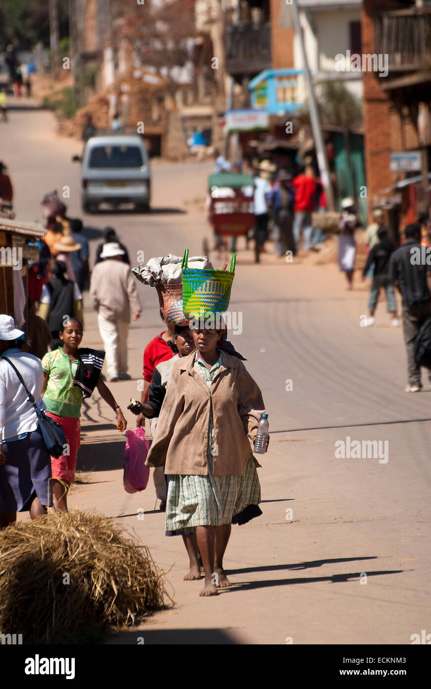 A Street scene in Ambositra, Madagascar. Stock Photo