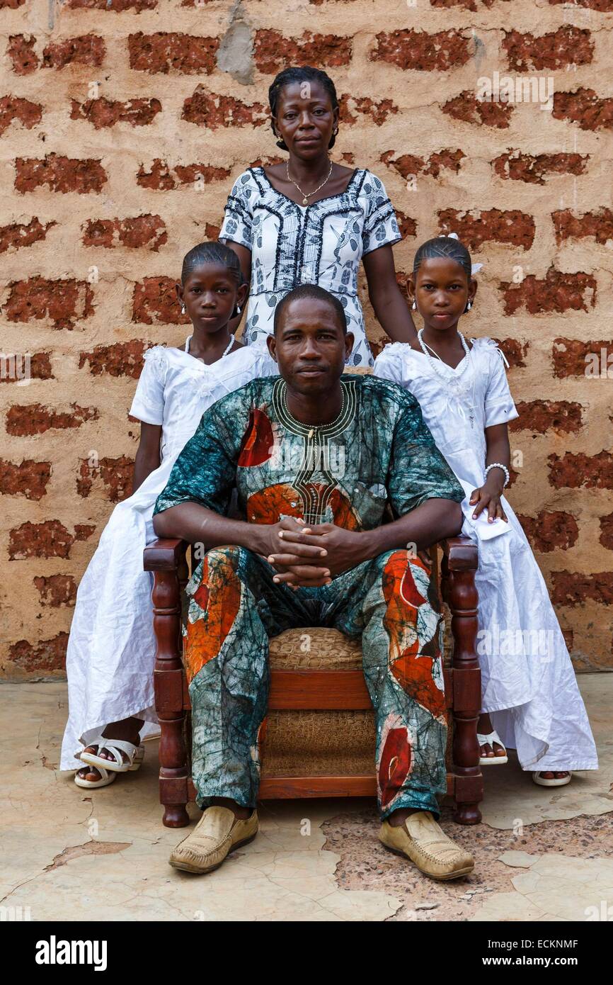 Burkina Faso, Bobo Dioulasso, Toussiana, portrait of an African family on the day of the communion of their two daughters Stock Photo