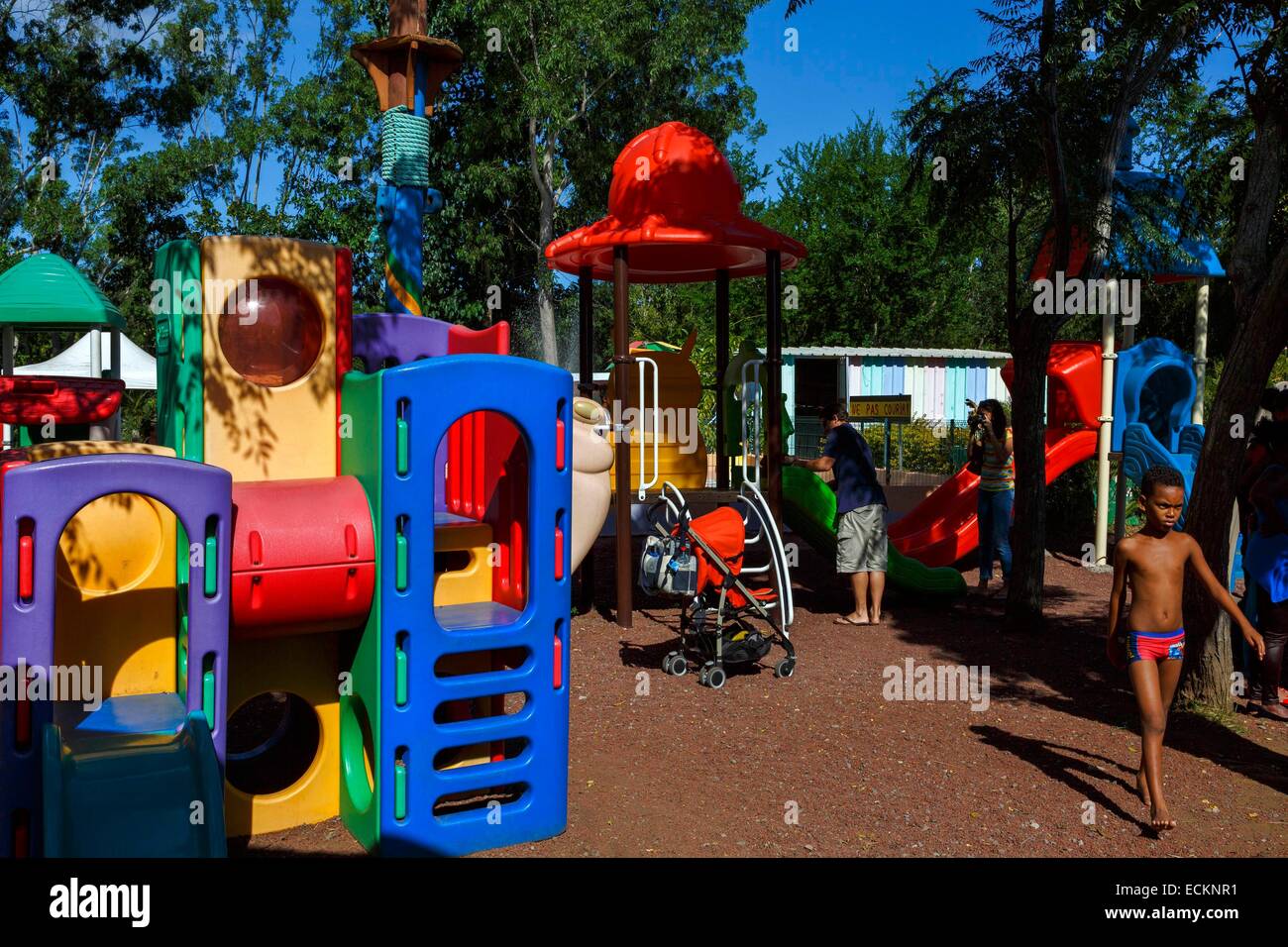 France, Reunion Island (French overseas department), Etang Sale les Bains, game scene of a park for children Stock Photo