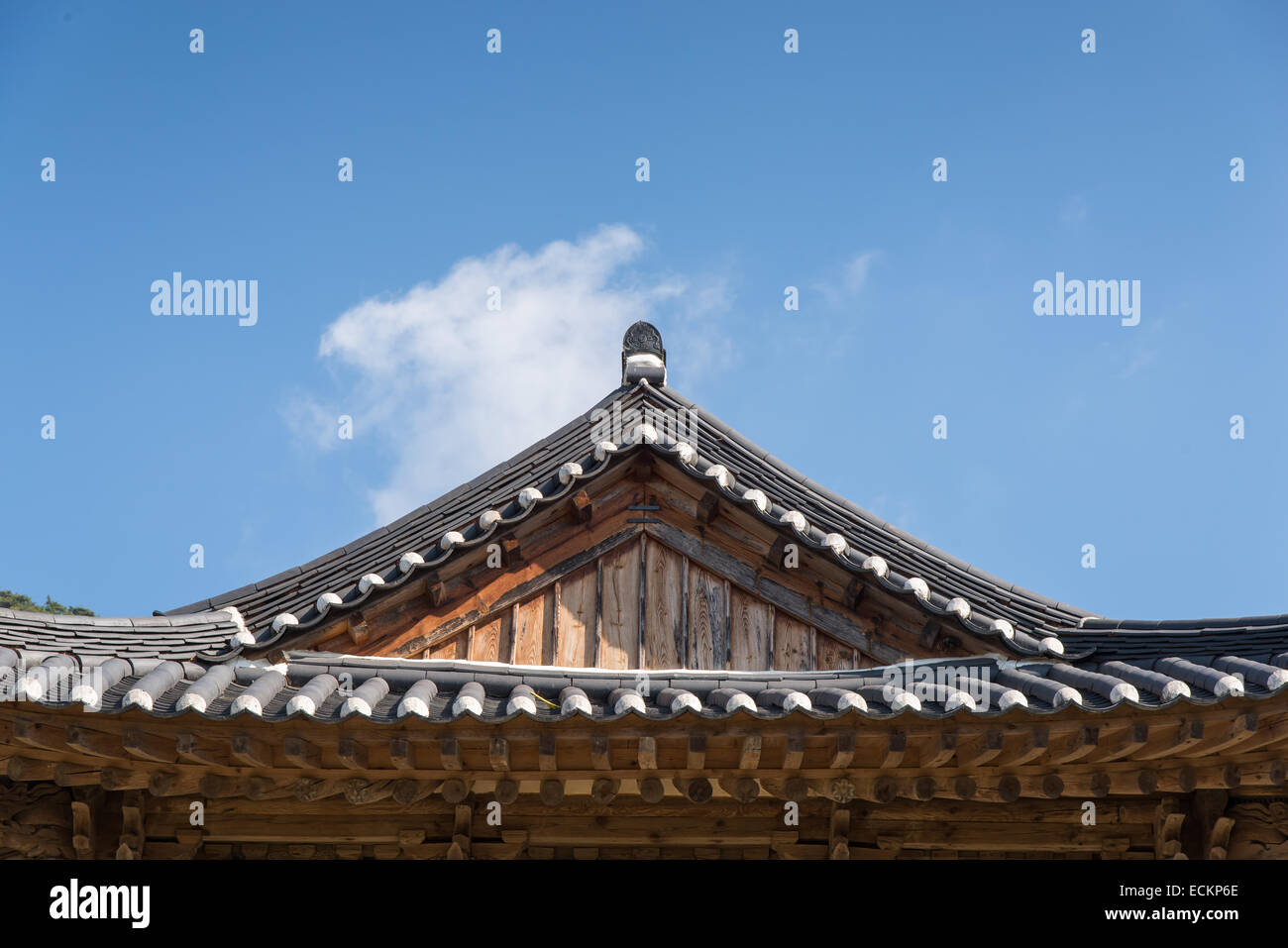 tiled roof of Korean traditional Architecture with clear sky Stock Photo